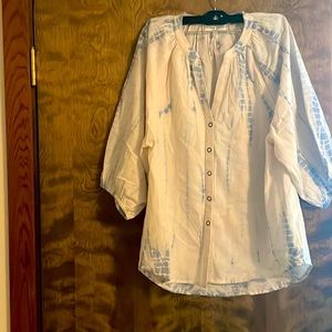 Apiece Apart tie-dyed linen-cotton blend blouse